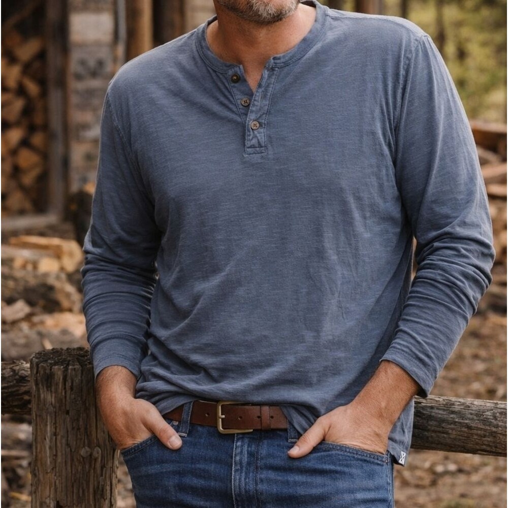 Blake Shelton x Lands’ End Blue Henley Tee XL L/S Country Western Heritage Woods